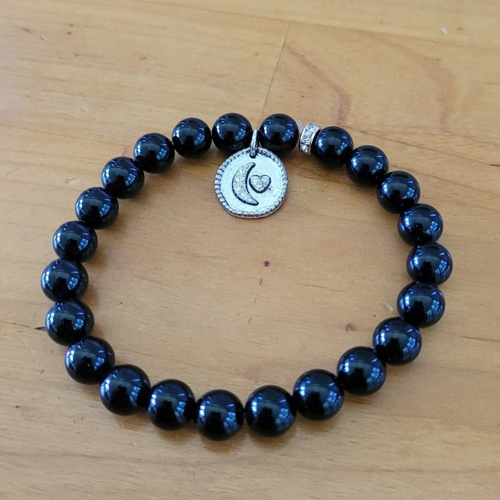 Black Bead Stretch Bracelet I Love You To The Moon And Back Charm